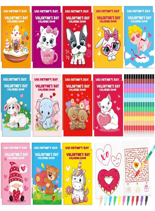 ReliThick 24 Set Valentine‘S Day Coloring Books for Kids and Stacking Crayons Mini DIY Coloring Book Valentine Theme Goodie Bags Stuffers for School Classroom Activity Supplies Kids Party Favors Gifts - Image 1